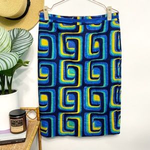 boden | modern pencil skirt geo retro mod print blue yellow 10